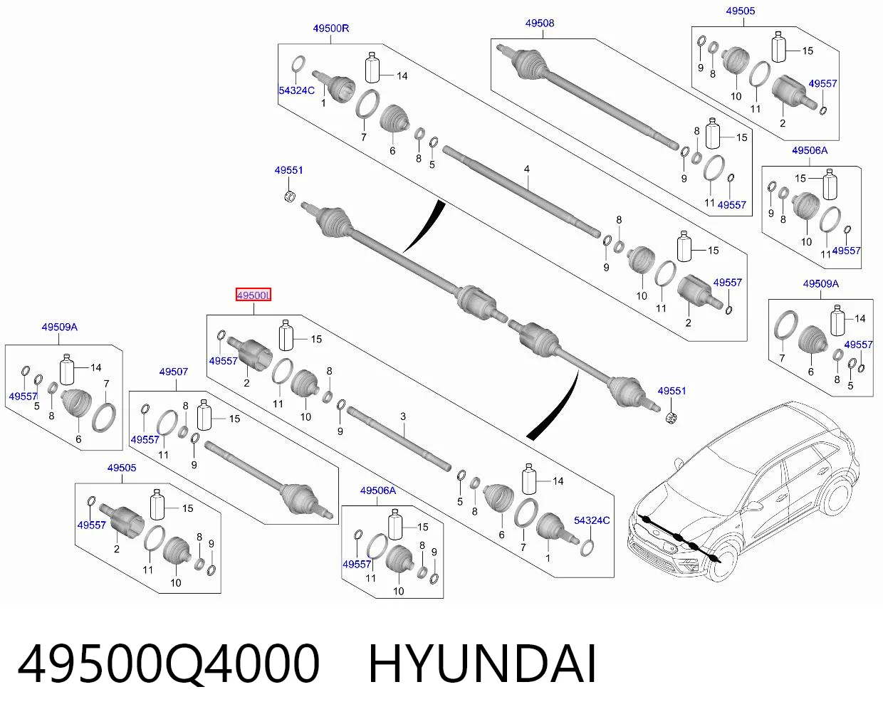49500Q4000 Hyundai/Kia Semieixo (acionador) dianteiro esquerdo