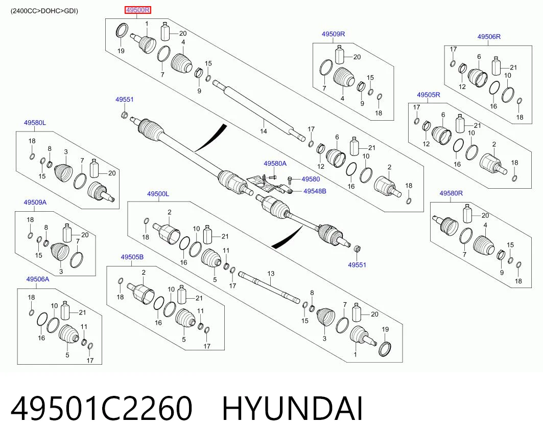 49501C2260 Hyundai/Kia Semieixo (acionador) dianteiro direito