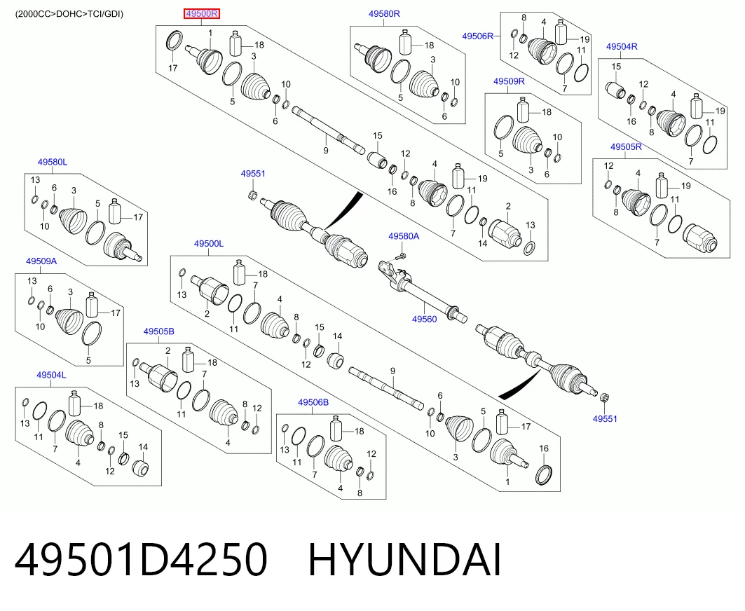 49501D4250 Hyundai/Kia Semieixo (acionador) dianteiro direito