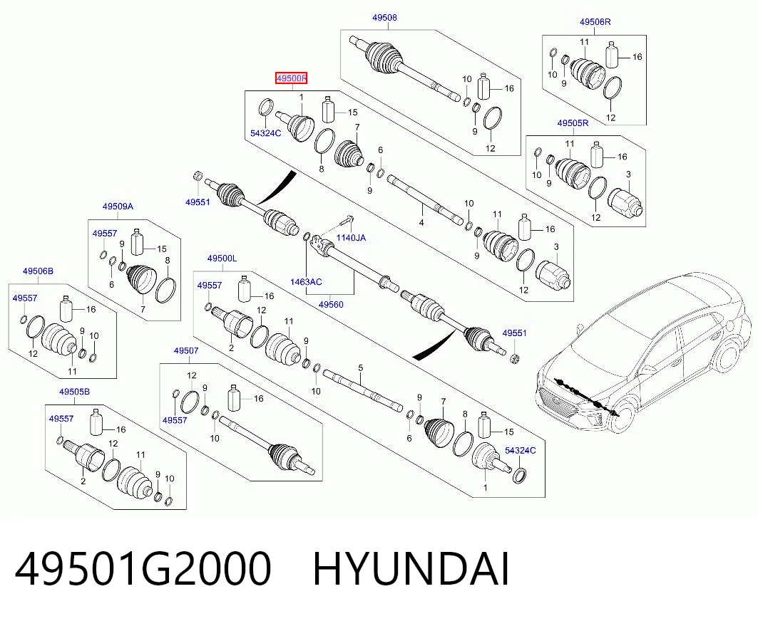 49501G2000 Hyundai/Kia Semieixo (acionador) dianteiro direito