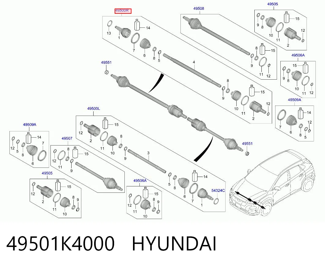 49501K4000 Hyundai/Kia Semieixo (acionador) dianteiro direito