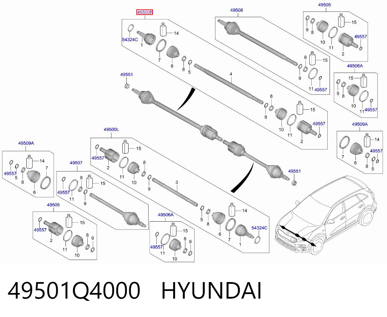 49501Q4000 Hyundai/Kia Semieixo (acionador) dianteiro direito