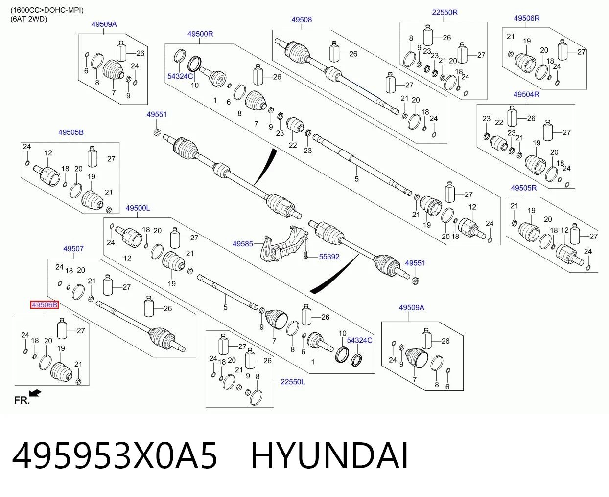 Bota de proteção interna de junta homocinética do semieixo dianteiro para Hyundai I30 GDH