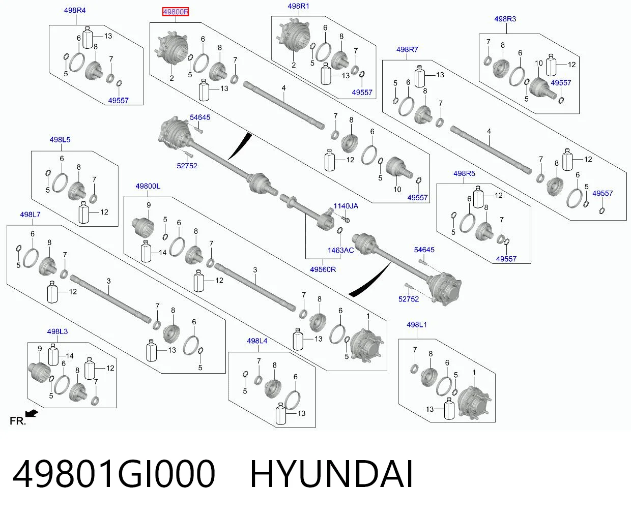 49801GI000 Hyundai/Kia Semieixo traseiro direito