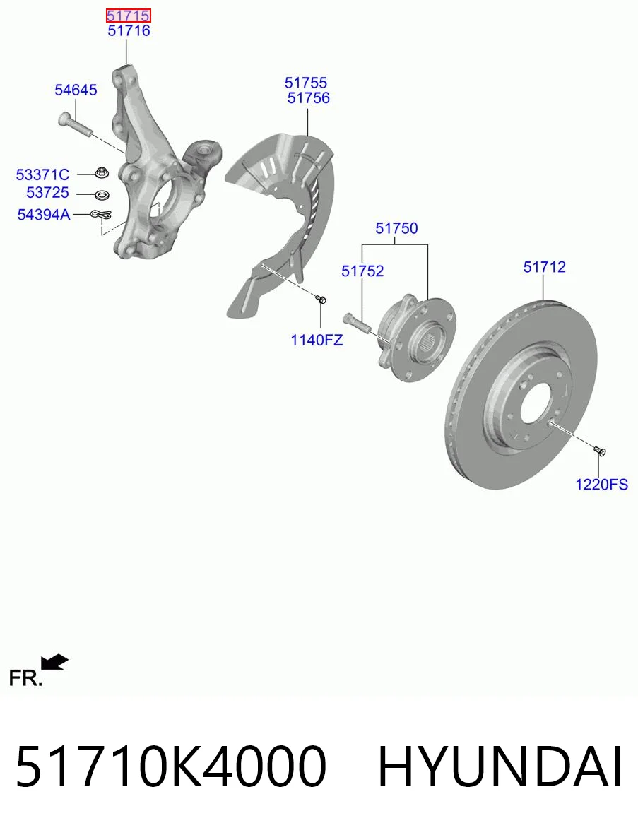 51710K4000 Hyundai/Kia Pino moente (extremidade do eixo) dianteiro esquerdo