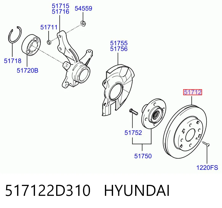 517122D310 Hyundai/Kia Disco do freio dianteiro