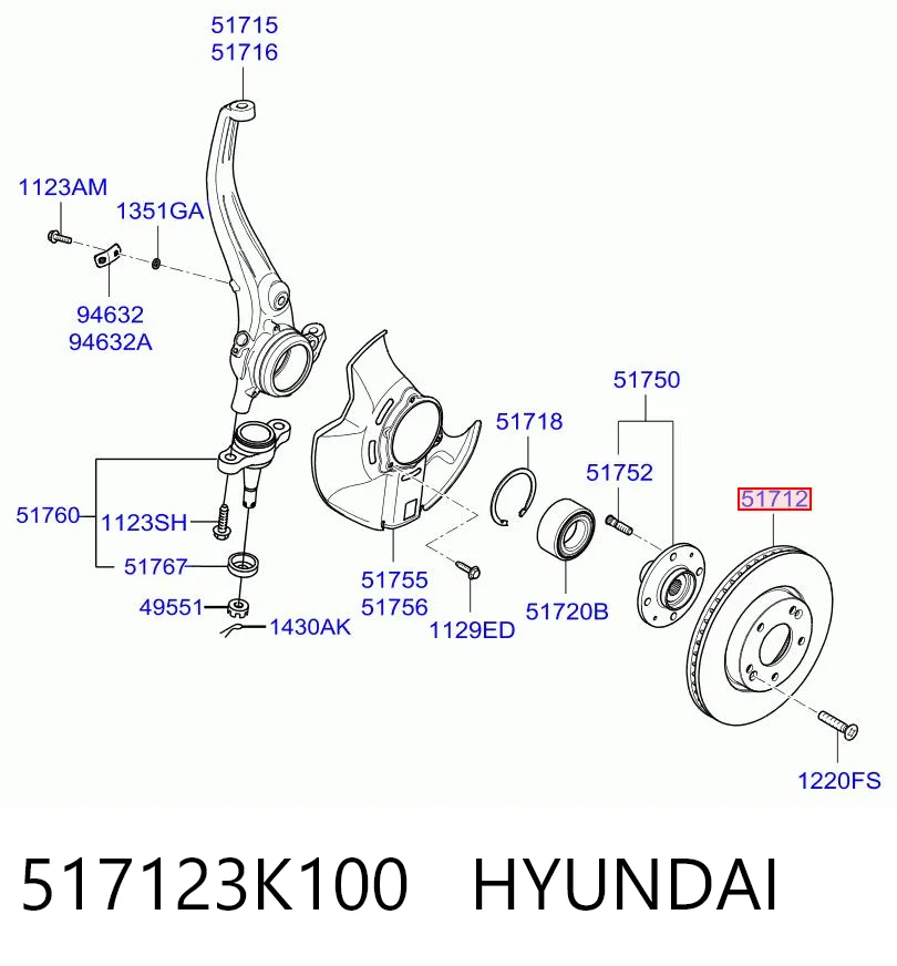 517123K100 Hyundai/Kia Disco do freio dianteiro