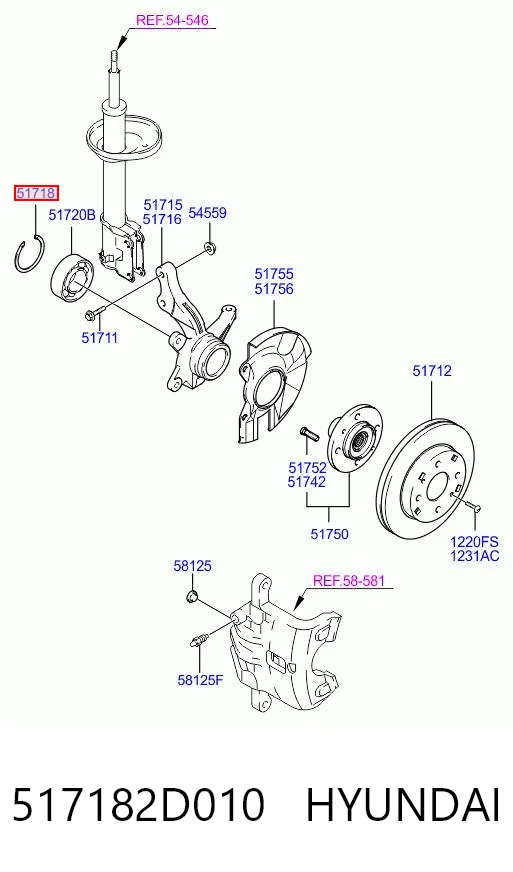 517182D010 Hyundai/Kia Rolamento de cubo dianteiro