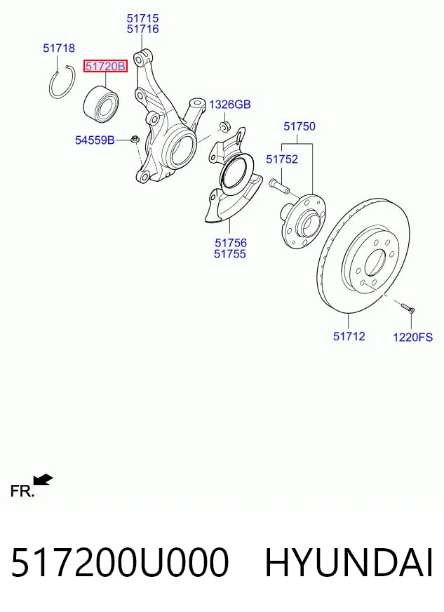 517200U000 Hyundai/Kia Rolamento de cubo dianteiro