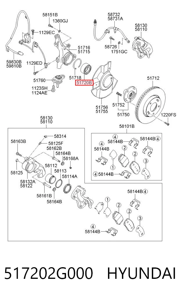 517202G000 Hyundai/Kia Rolamento de cubo dianteiro