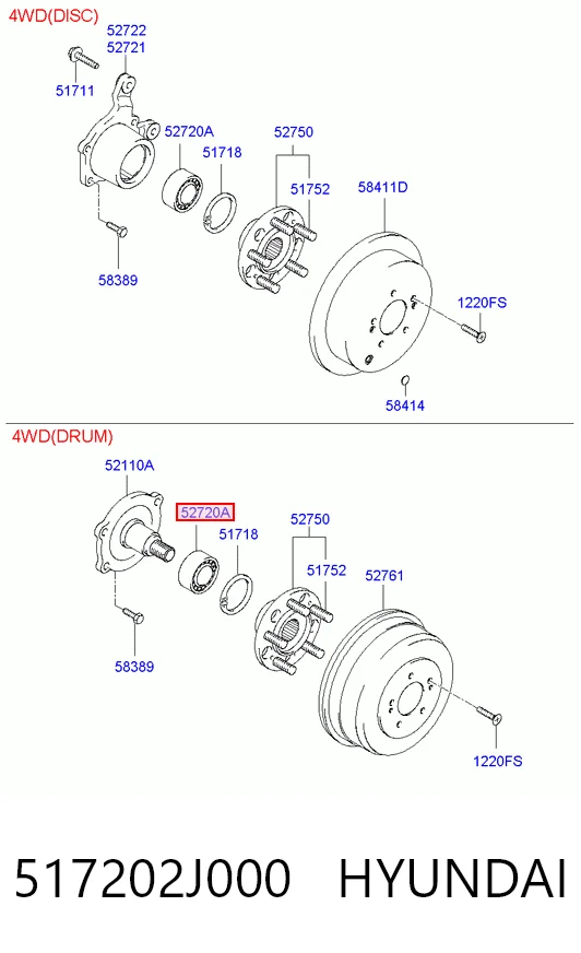 517202J000 Hyundai/Kia Rolamento de cubo traseiro