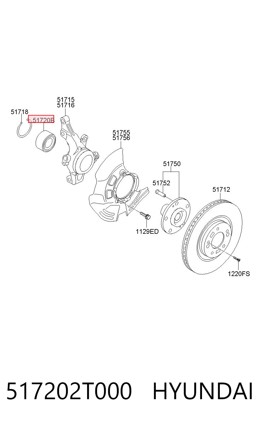 517202T000 Hyundai/Kia Rolamento de cubo dianteiro
