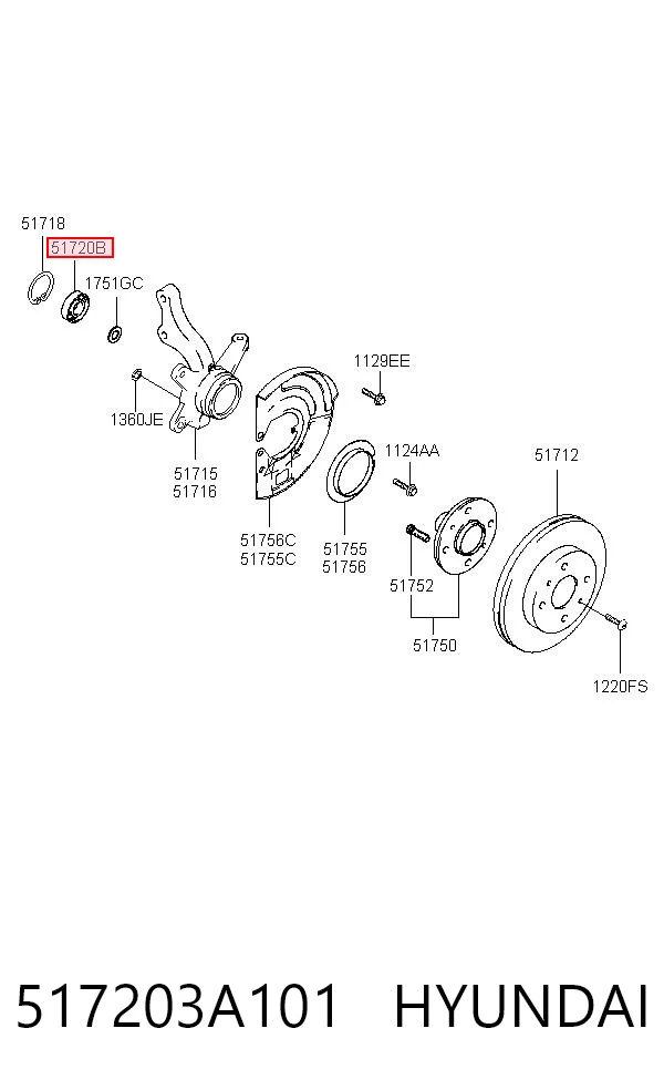 517203A101 Hyundai/Kia Rolamento de cubo dianteiro
