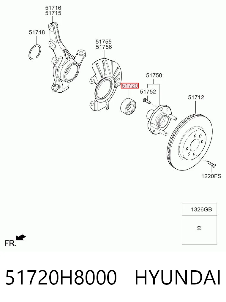 51720H8000 Hyundai/Kia Rolamento de cubo dianteiro