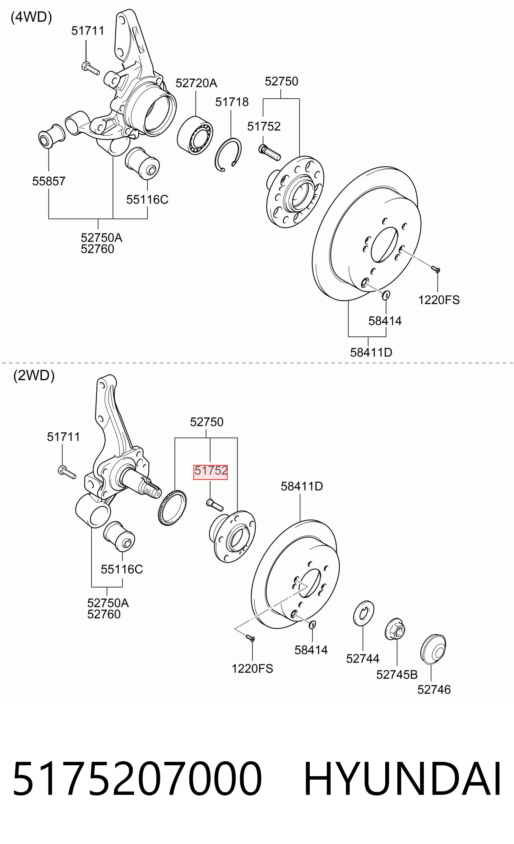 5175207000 Hyundai/Kia Parafuso de cubo