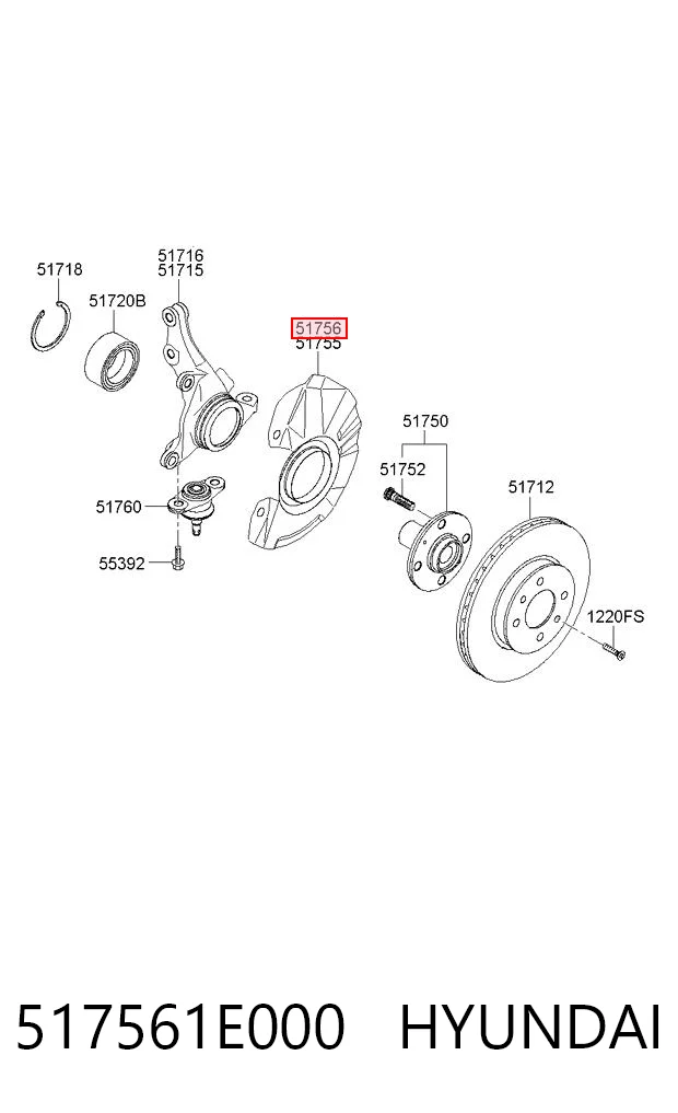 517561E000 Hyundai/Kia Proteção do freio de disco dianteiro direito