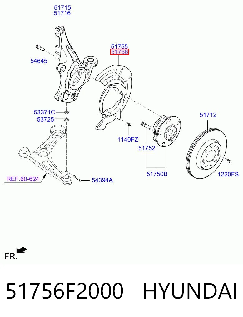 51756F2000 Hyundai/Kia Proteção do freio de disco dianteiro direito