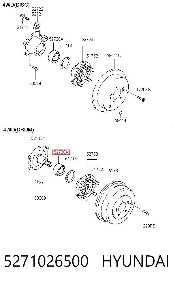 5271026500 Hyundai/Kia Rolamento de cubo traseiro