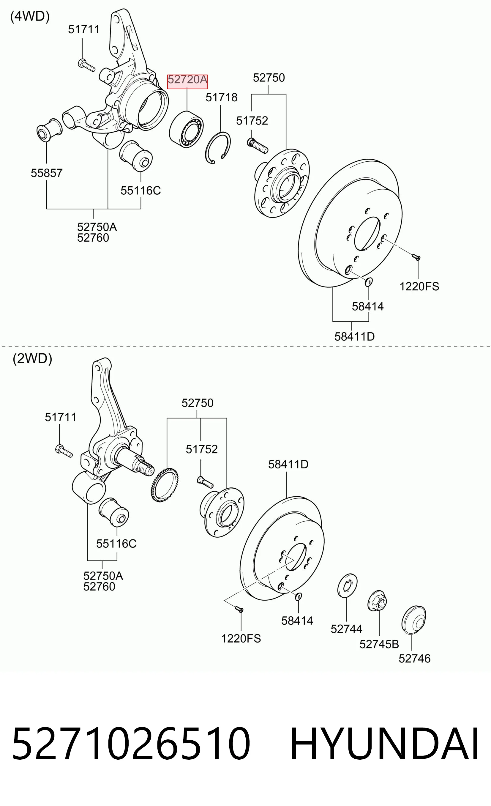 5271026510 Hyundai/Kia Rolamento de cubo traseiro