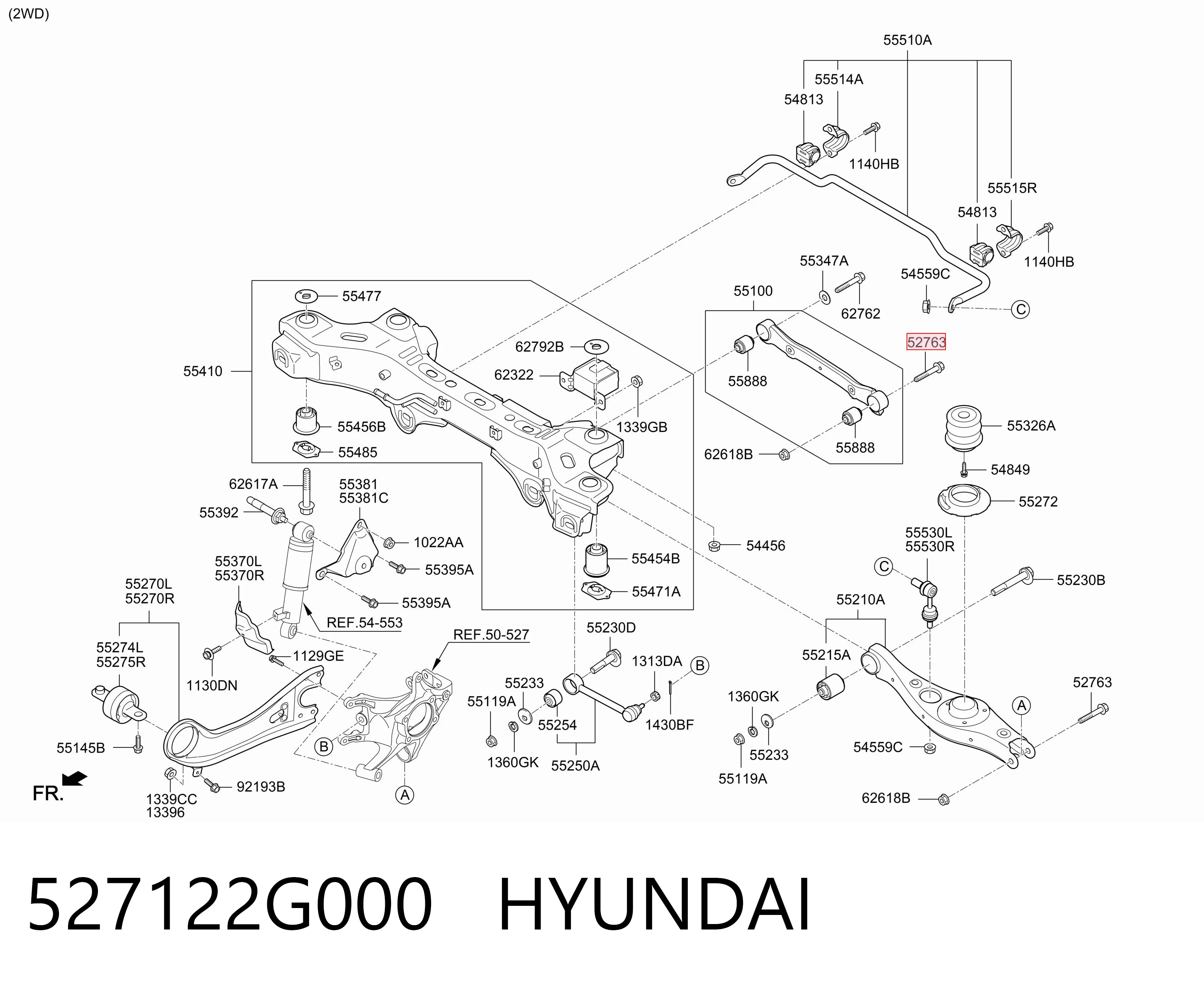527122G000 Hyundai/Kia Parafuso de fixação do braço oscilante inferior traseiro, externo