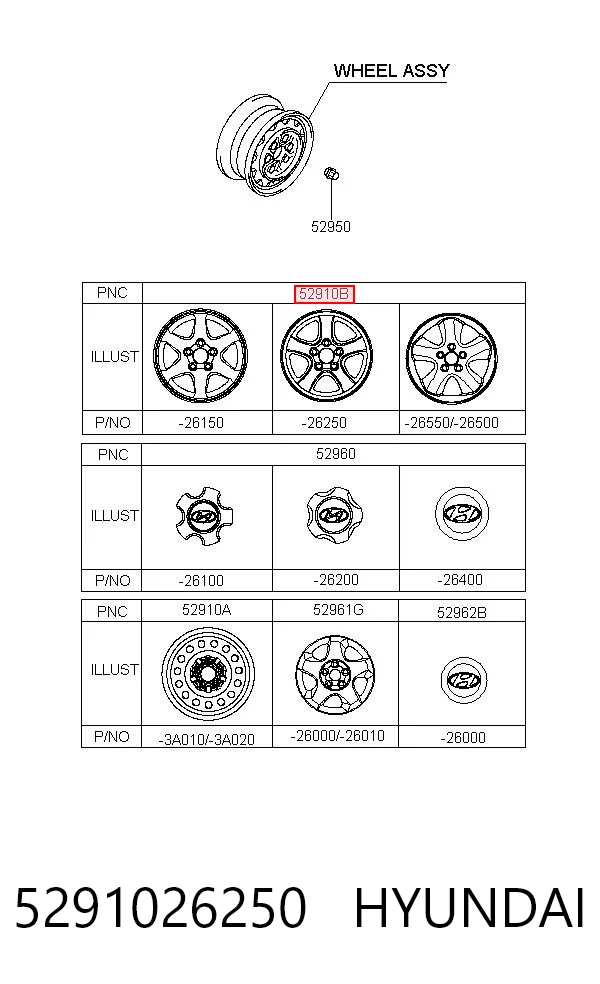 5291026250 Hyundai/Kia Discos de roda de aleação ligeira (de aleação ligeira, de titânio)