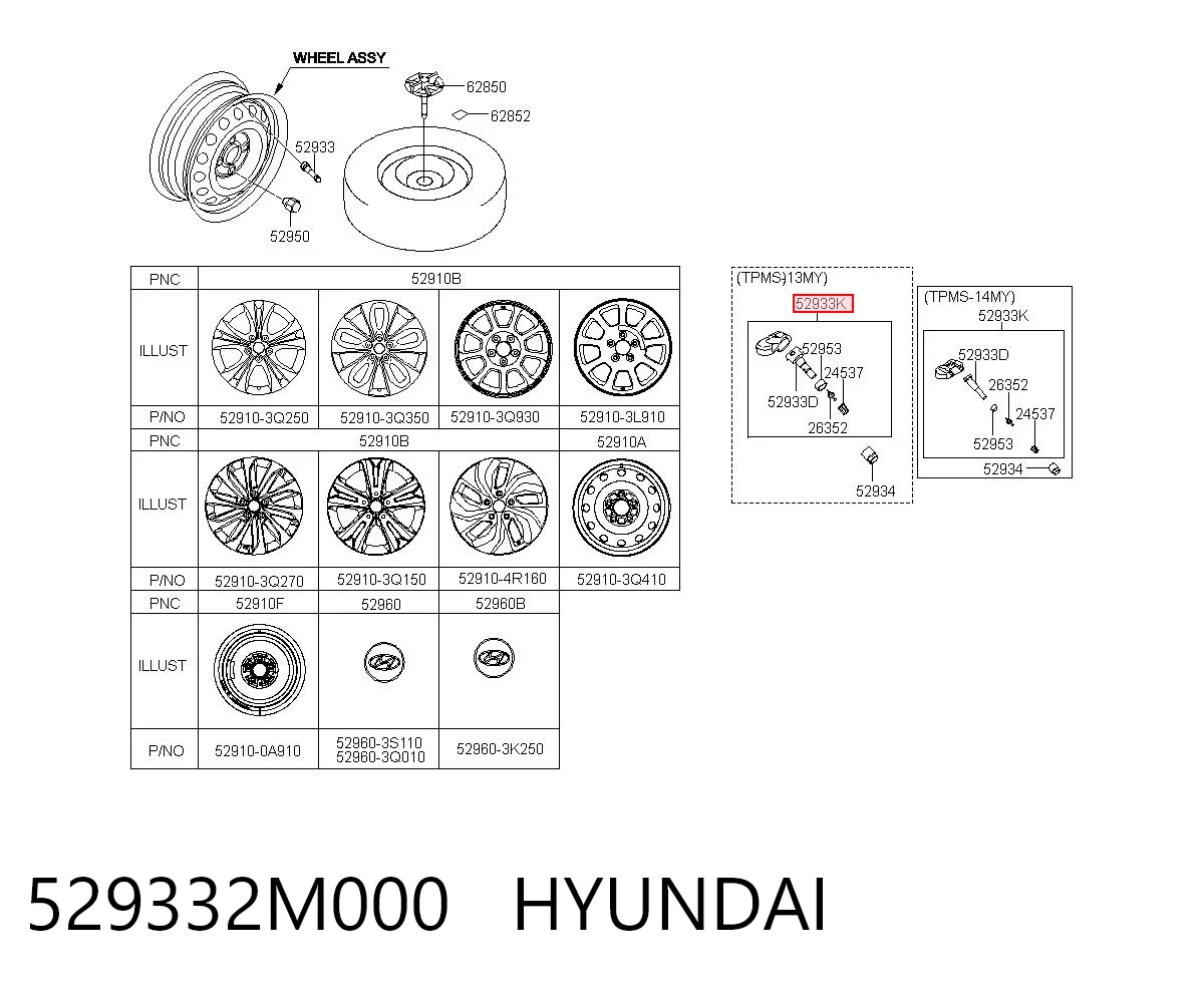 529332M000 Hyundai/Kia Sensor de pressão de ar nos pneus
