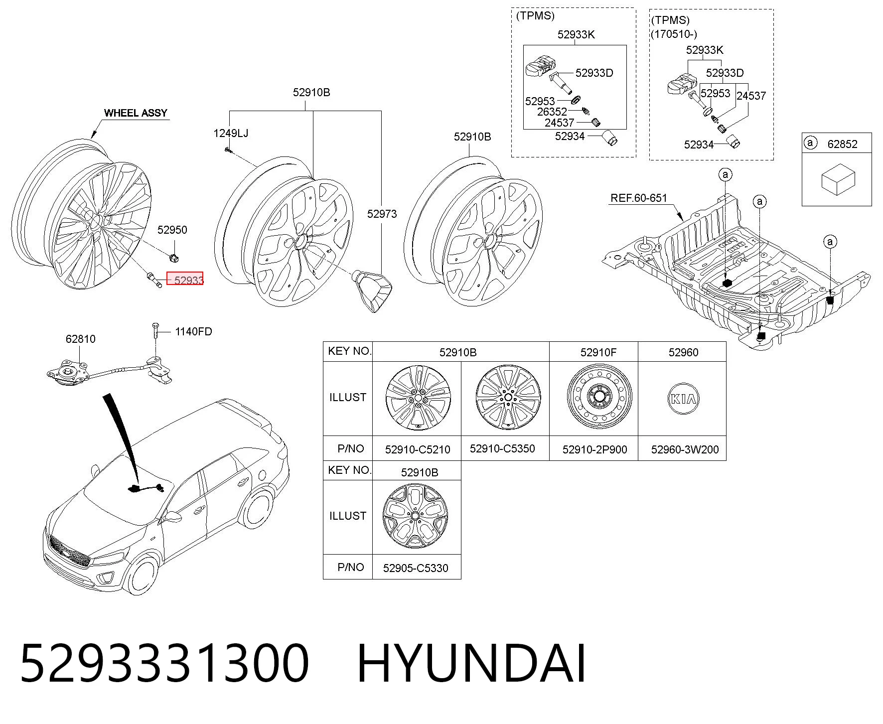 5293331300 Hyundai/Kia Sensor de pressão de ar nos pneus