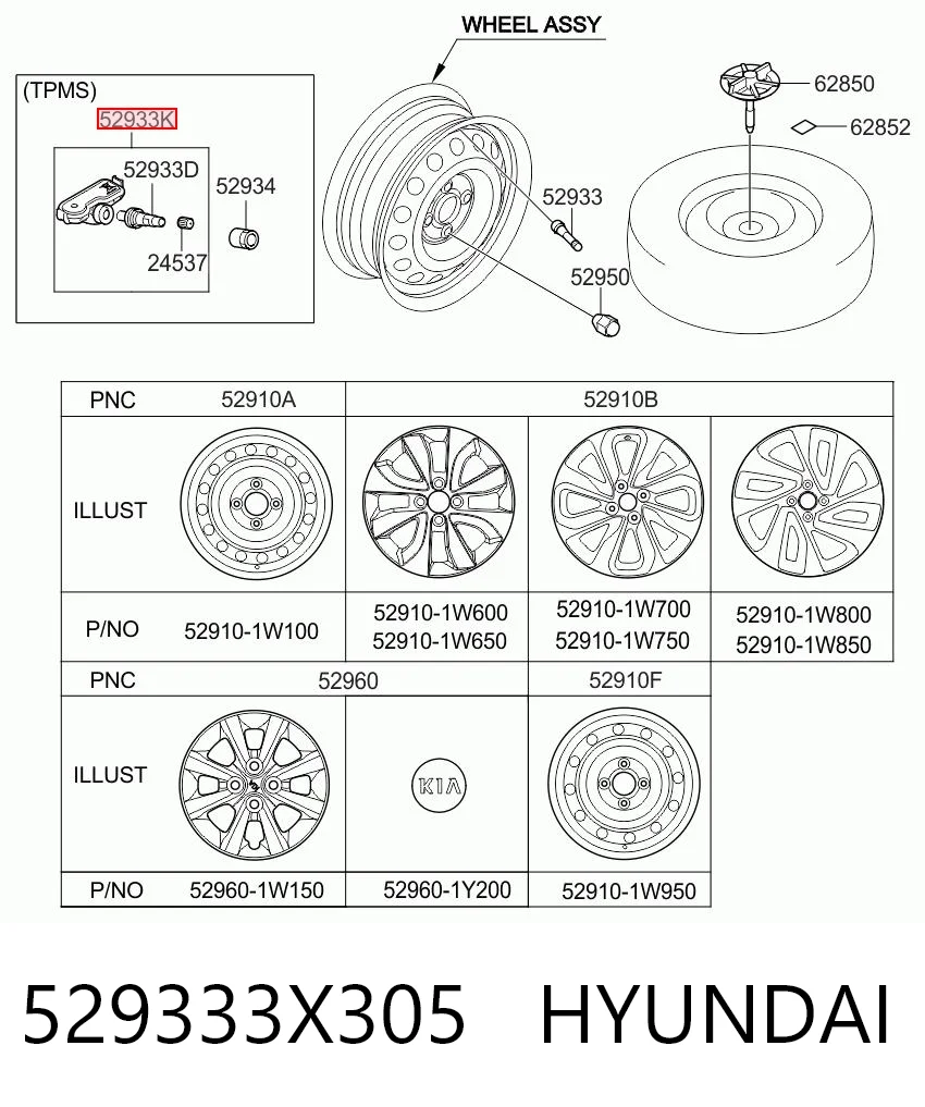 529333X305 Hyundai/Kia Sensor de pressão de ar nos pneus