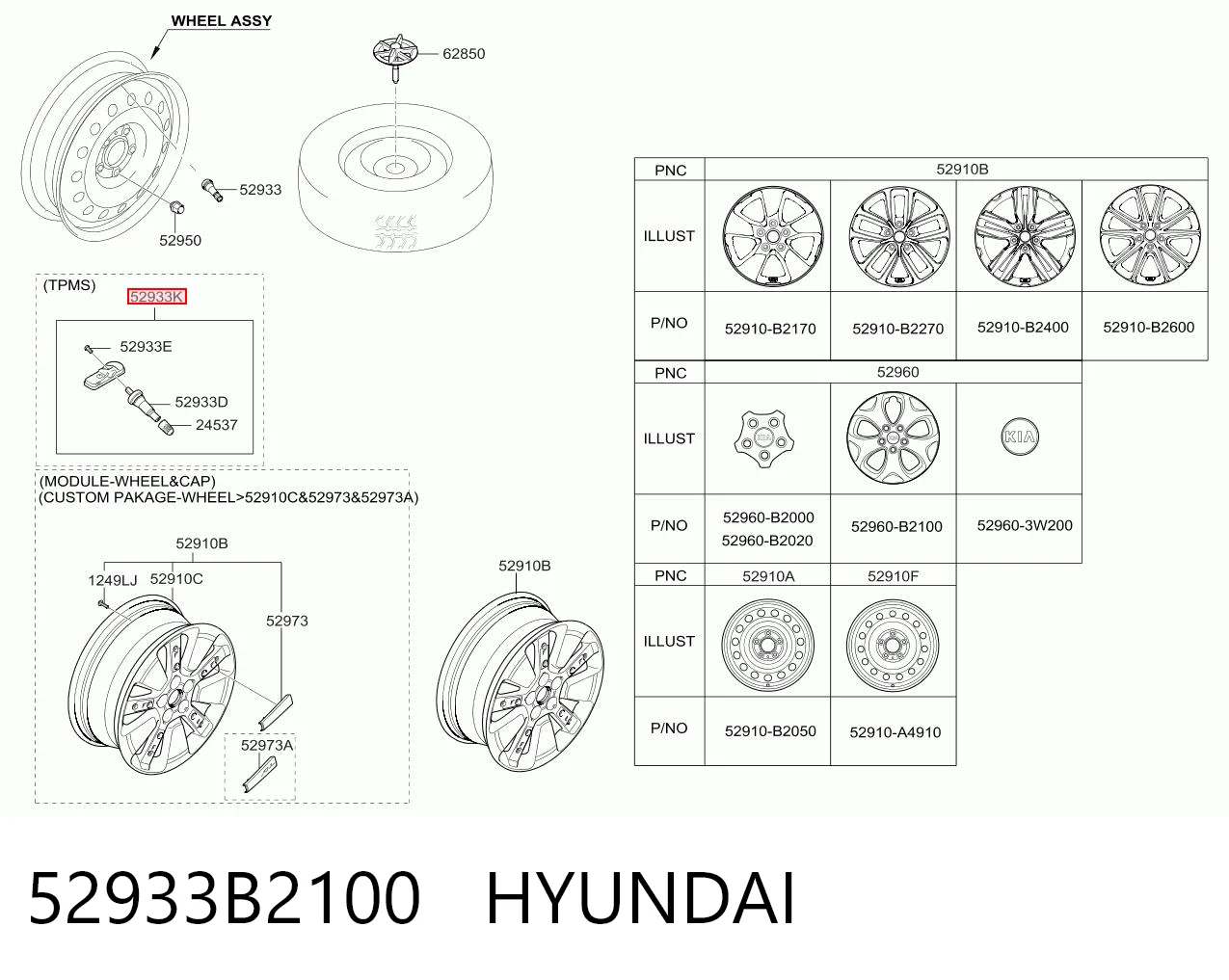 52933B2100 Hyundai/Kia Sensor de pressão de ar nos pneus