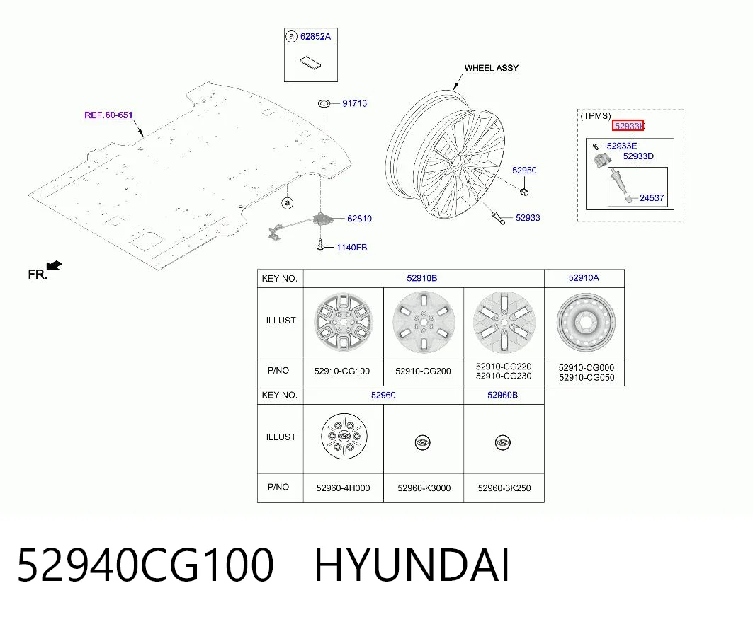 52940CG100 Hyundai/Kia Sensor de pressão de ar nos pneus