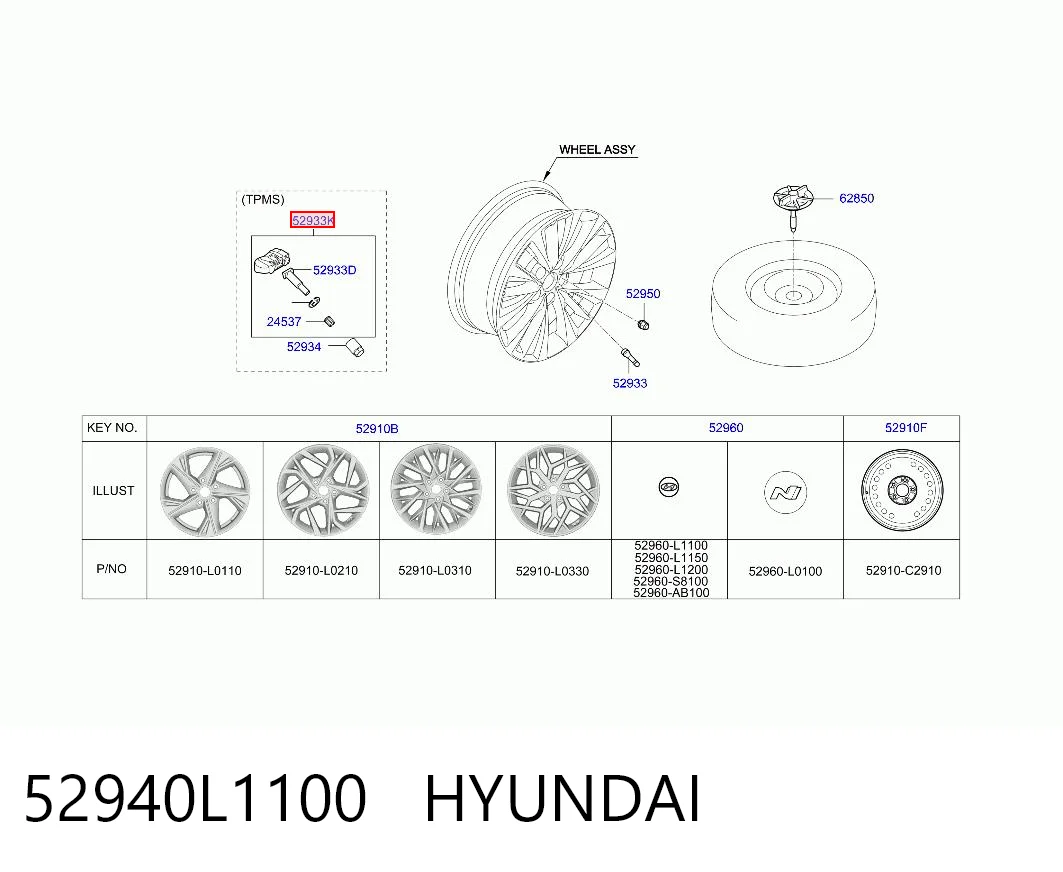 52940L1100 Hyundai/Kia Sensor de pressão de ar nos pneus