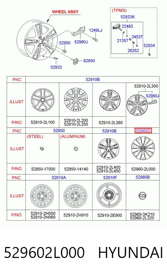 529602L000 Hyundai/Kia Coberta de disco de roda
