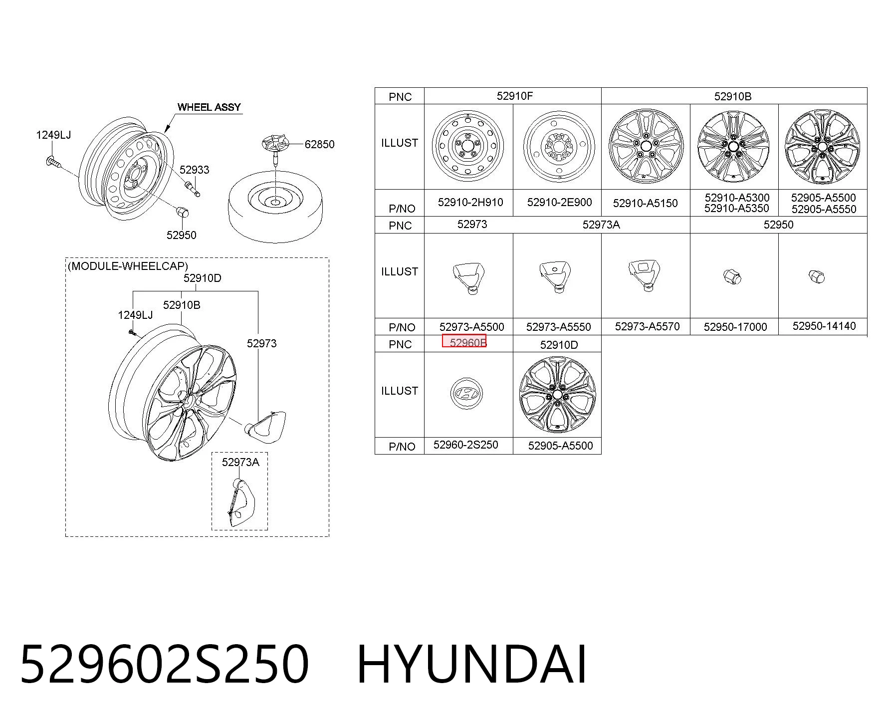 529602S250 Hyundai/Kia Coberta de disco de roda