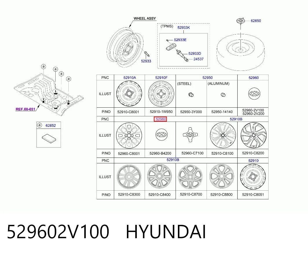 529602V100 Hyundai/Kia Coberta de disco de roda