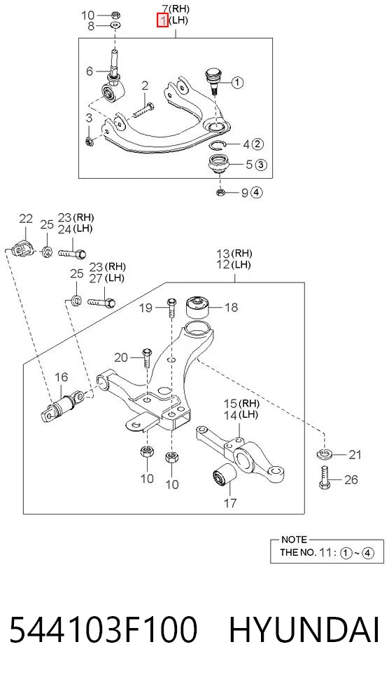 544103F100 Hyundai/Kia Braço oscilante superior esquerdo de suspensão dianteira