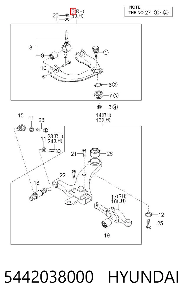 5442038000 Hyundai/Kia Braço oscilante superior direito de suspensão dianteira