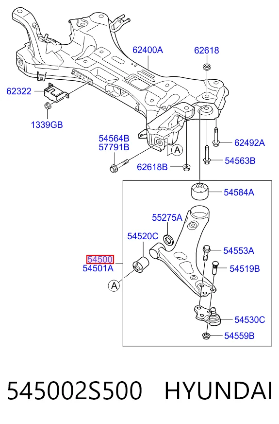 545002S500 Hyundai/Kia Braço oscilante inferior esquerdo de suspensão dianteira