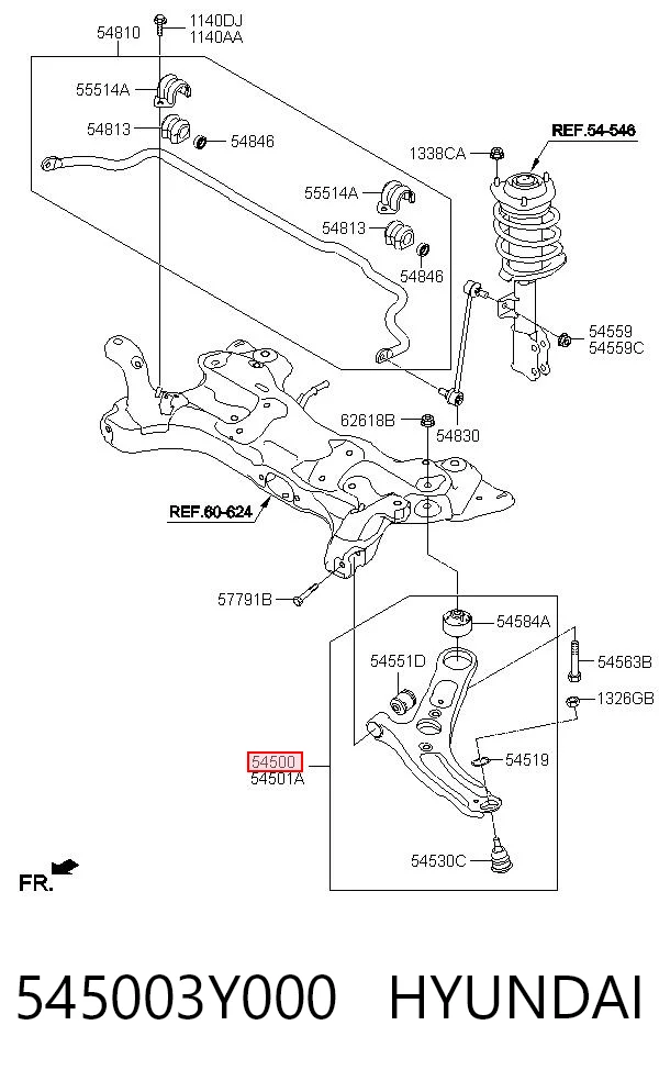545003Y000 Hyundai/Kia Braço oscilante inferior esquerdo de suspensão dianteira