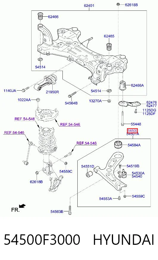 54500F3000 Hyundai/Kia Braço oscilante inferior esquerdo de suspensão dianteira