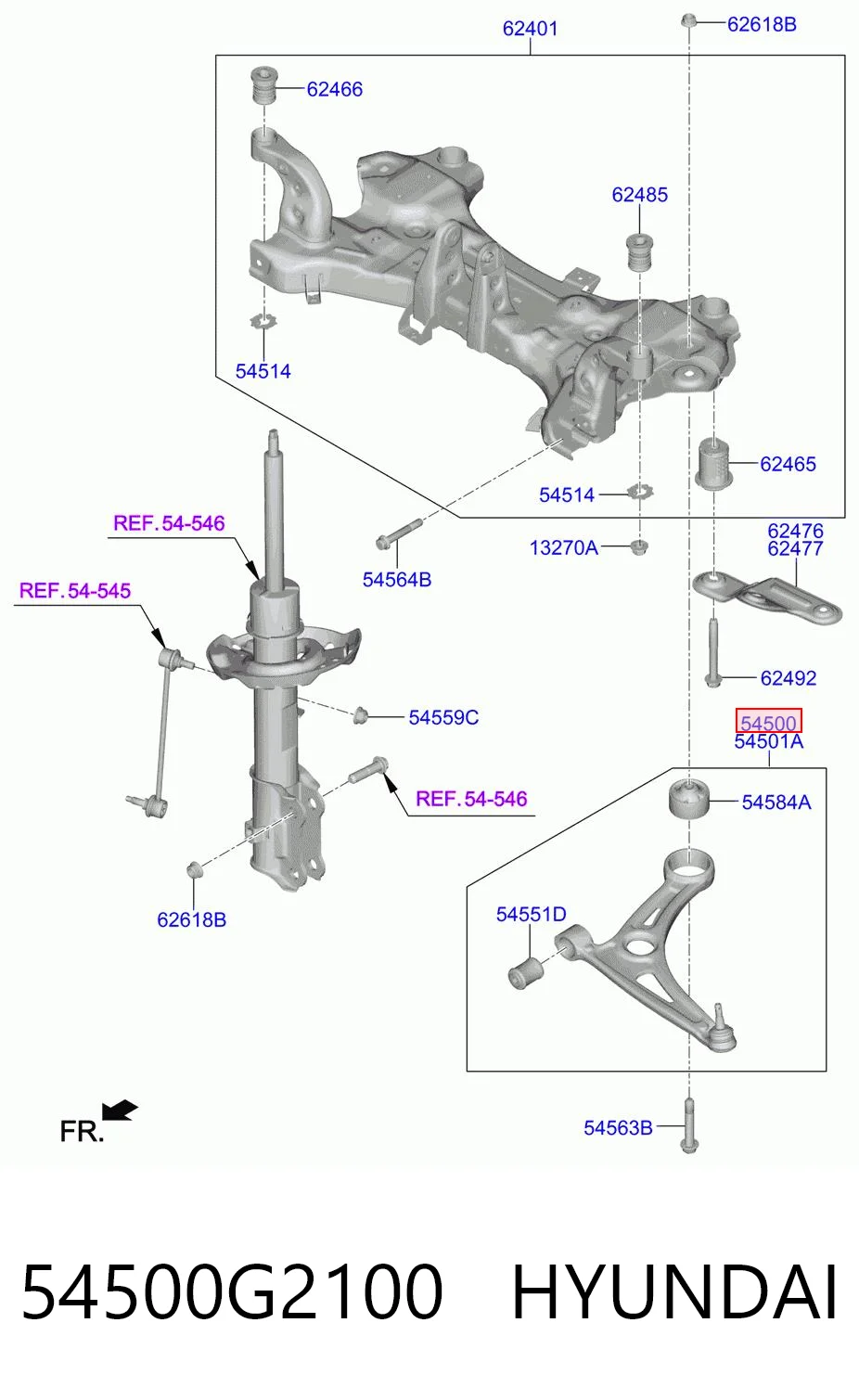 54500G2100 Hyundai/Kia Braço oscilante inferior esquerdo de suspensão dianteira