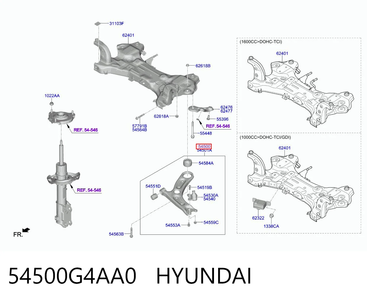 54500G4AA0 Hyundai/Kia Braço oscilante inferior esquerdo de suspensão dianteira