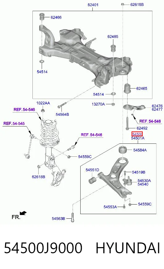 54500J9000 Hyundai/Kia Braço oscilante inferior esquerdo de suspensão dianteira