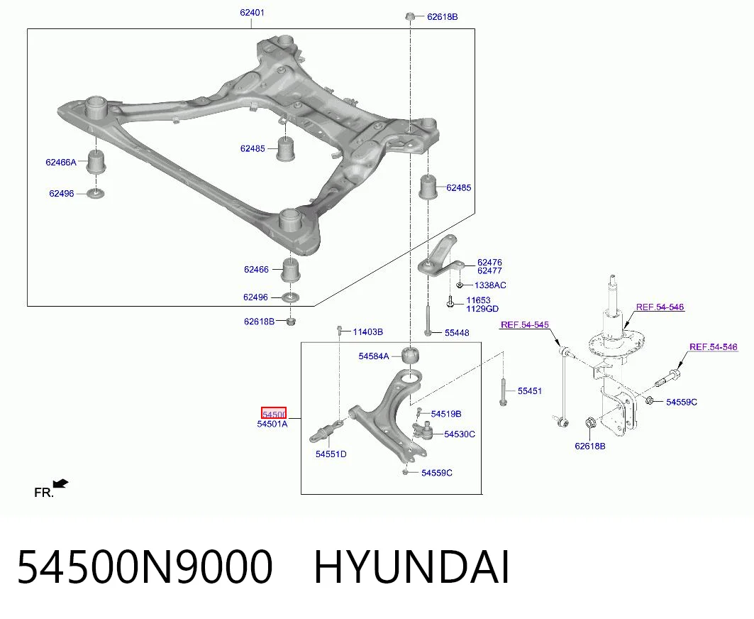 54500N9000 Hyundai/Kia Braço oscilante inferior esquerdo de suspensão dianteira