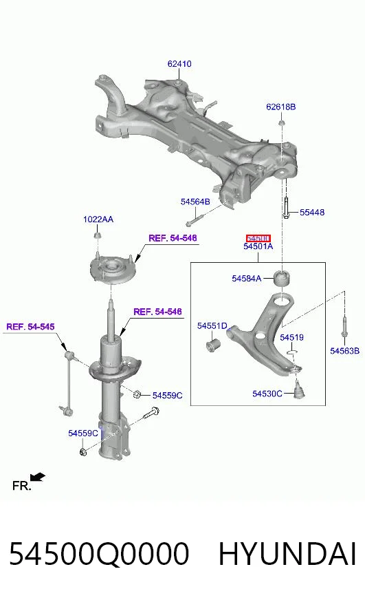 54500Q0000 Hyundai/Kia Braço oscilante inferior esquerdo de suspensão dianteira