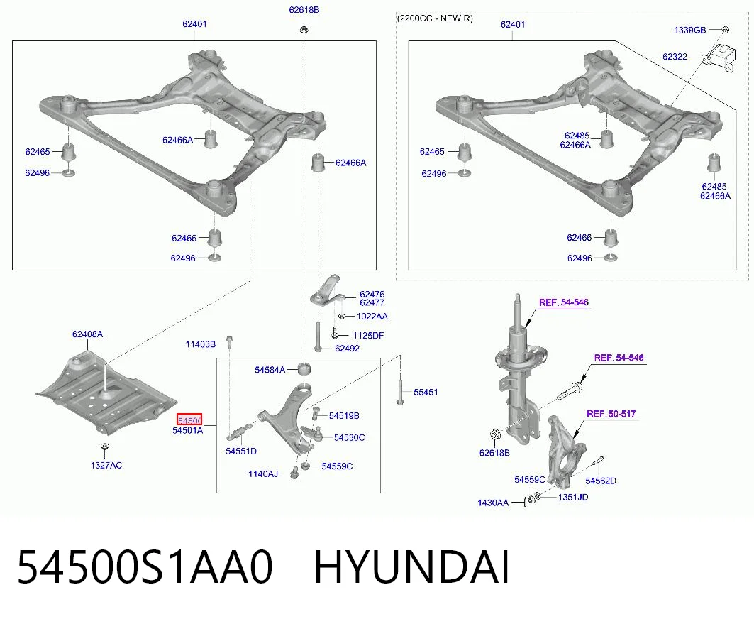 54500S1AA0 Hyundai/Kia Braço oscilante inferior esquerdo de suspensão dianteira