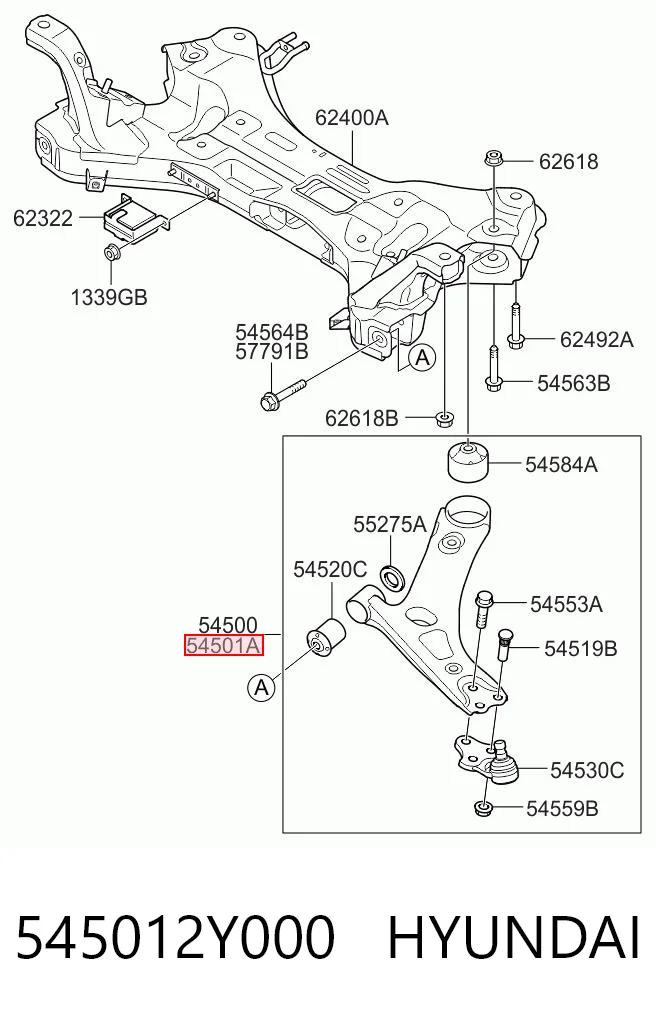 545012Y000 Hyundai/Kia Braço oscilante inferior direito de suspensão dianteira