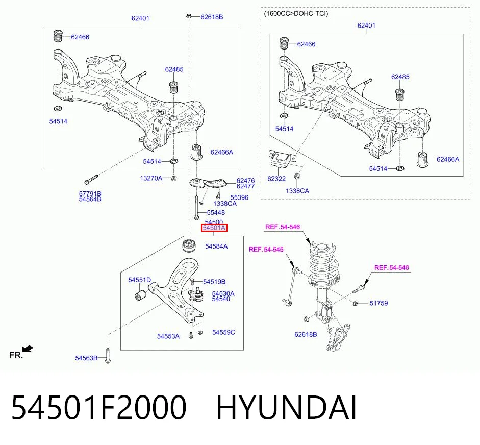 54501F2000 Hyundai/Kia Braço oscilante inferior direito de suspensão dianteira