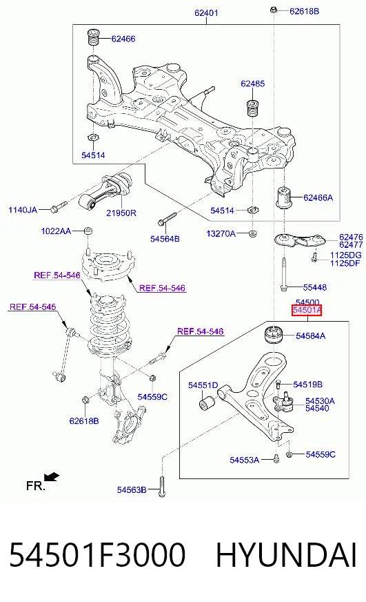 54501F3000 Hyundai/Kia Braço oscilante inferior direito de suspensão dianteira