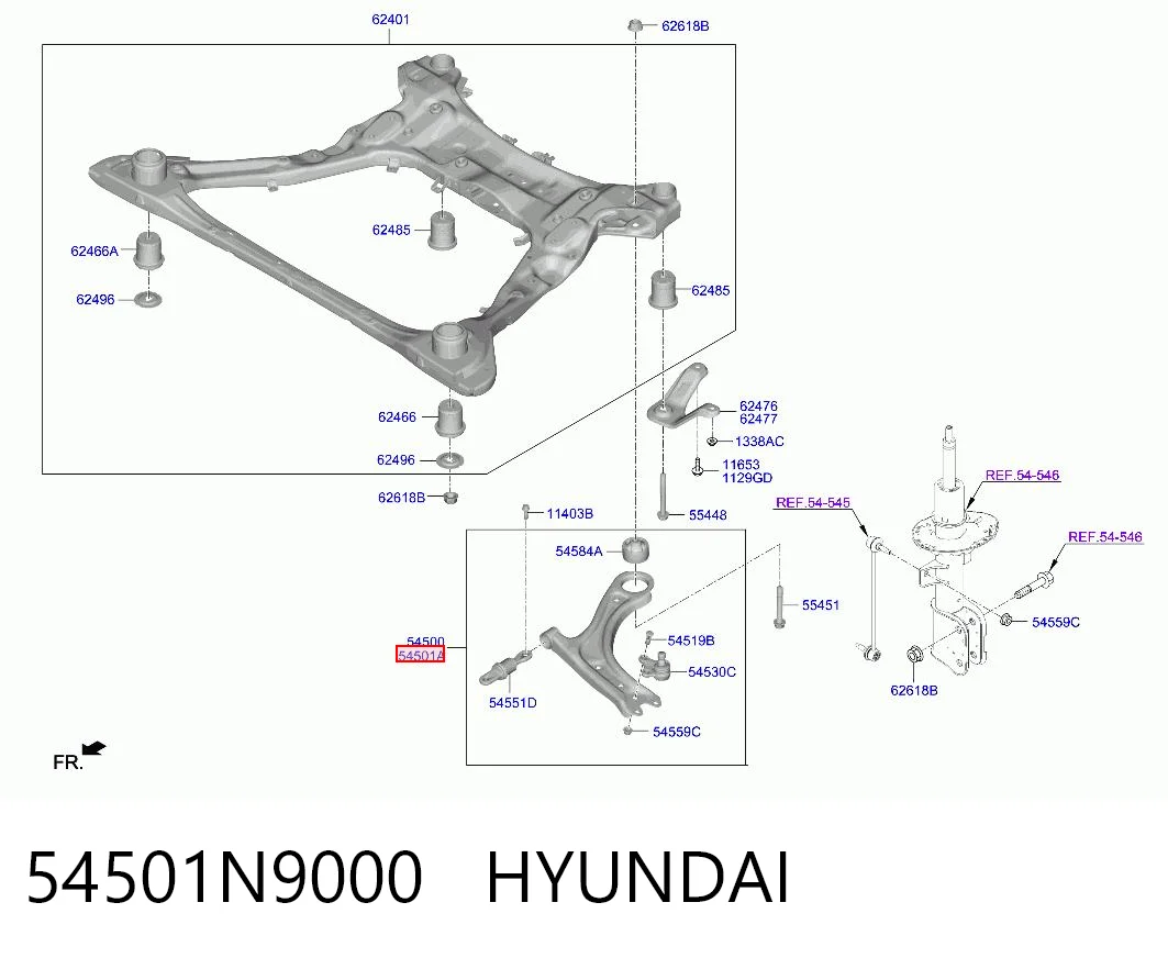 54501N9000 Hyundai/Kia Braço oscilante inferior direito de suspensão dianteira