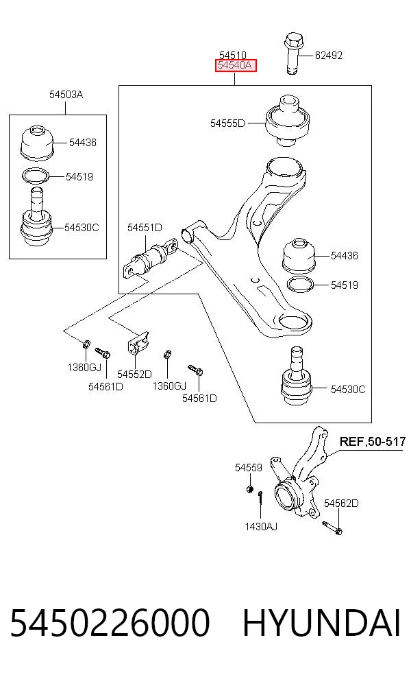 5450226000 Hyundai/Kia Braço oscilante inferior direito de suspensão dianteira